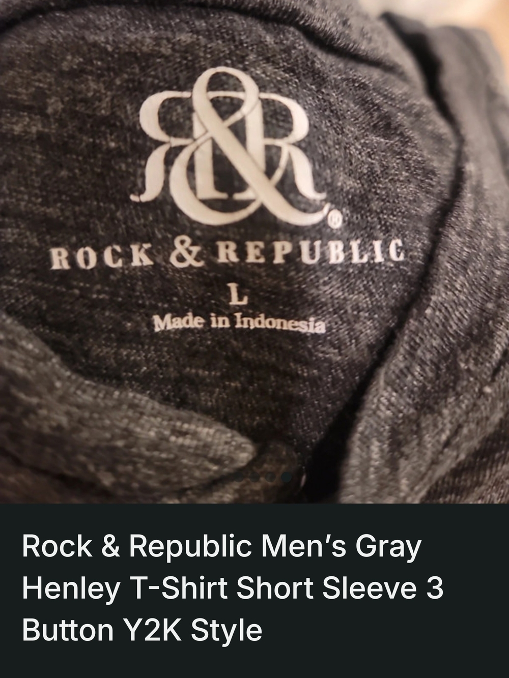 Rock & Republic Menâs Gray Henley T-Shirt - Short Sleeve